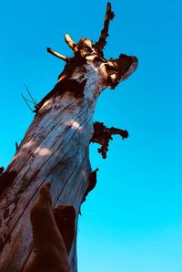 Low angle view of statue against clear blue sky