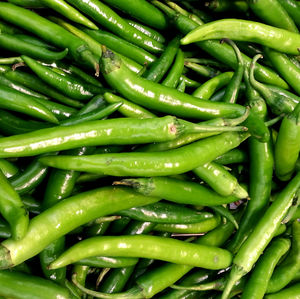 Full frame shot of green chili peppers