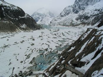 Scenic view of snow covered mountains