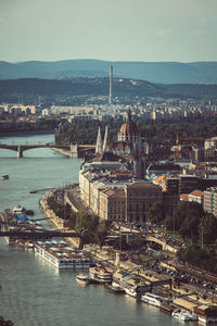 High angle view of city at waterfront