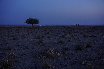 Scenic view of land against clear sky at dusk