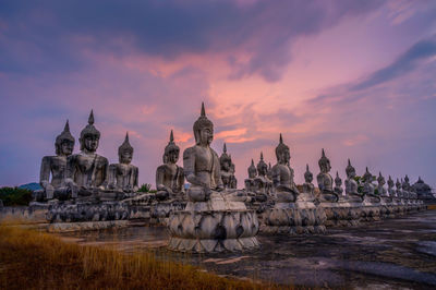 Panoramic view of temple building against sky during sunset