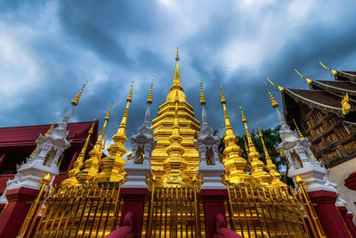 Low angle view of temple building against cloudy sky