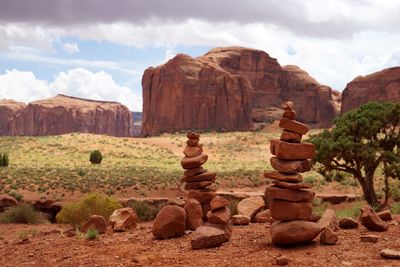 Stack of stones on landscape