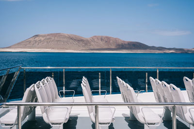 Scenic view of sea and mountains against sky