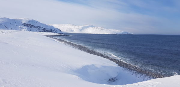 Scenic view of sea against sky during winter