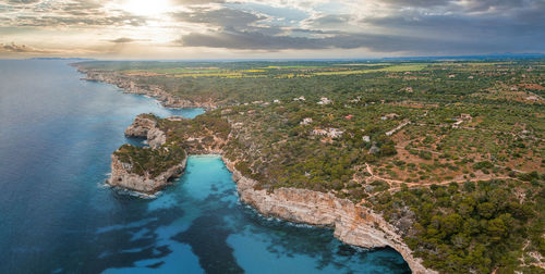 Aerial view, cala d'es moro, rocky coast at cala de s'almonia