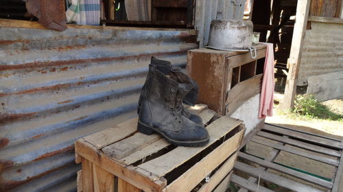 High angle view of old staircase by building