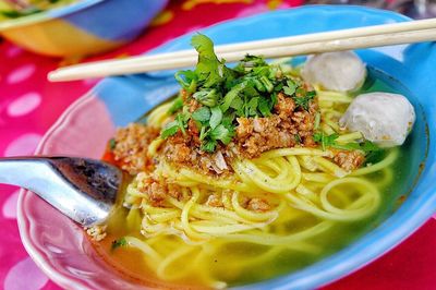 Close-up of noodles in bowl