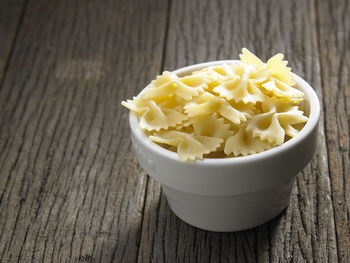 Close-up of farfalle pasta on table