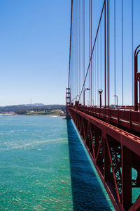 View of suspension bridge over sea