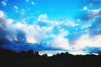 Low angle view of trees against cloudy sky