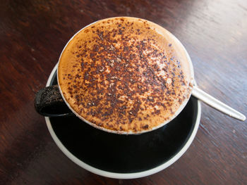 High angle view of coffee on table