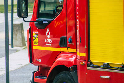 Close-up of a red train