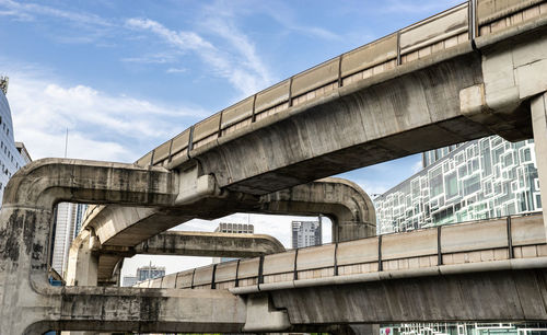 Low angle view of bridge against cloudy sky