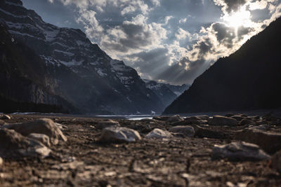 Scenic view of rocky mountains against sky