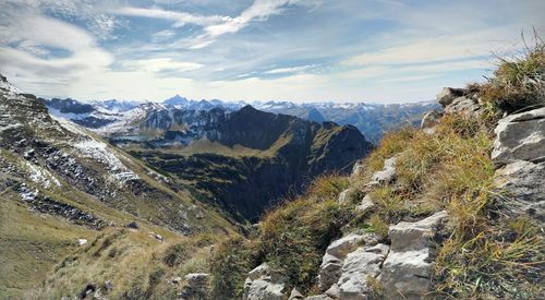 Scenic view of mountains against sky