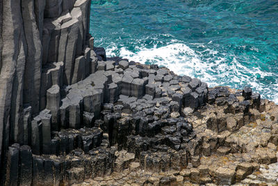 Panoramic view of sea against rock formation