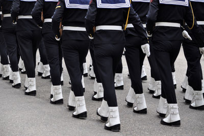 Low section of soldiers in military parade