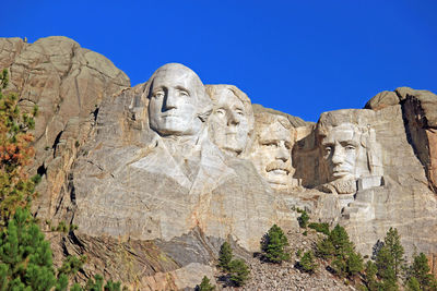 Low angle view of mt rushmore national monument against clear sky