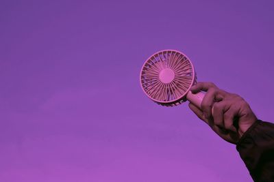 Low angle view of hand holding pink flower