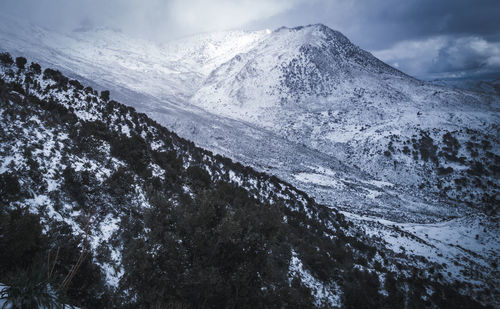 Scenic view of snowcapped mountains against sky