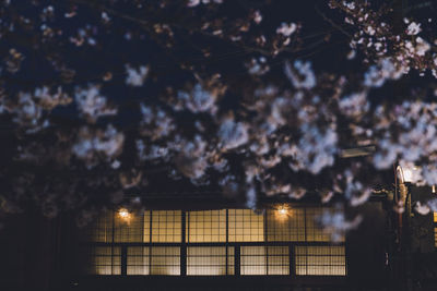 Illuminated building against sky at night