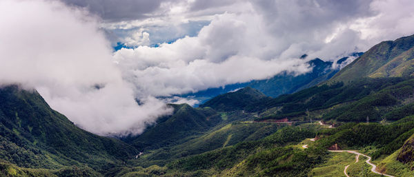 Panoramic view of landscape and mountains against sky