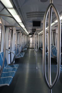 Interior of illuminated empty subway