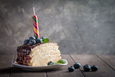 Chocolate cake on table