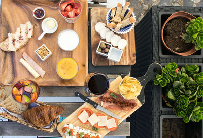 Directly above shot of breakfast on table