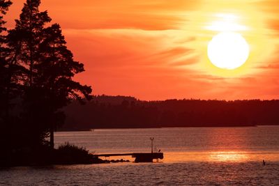 Scenic view of sea against orange sky
