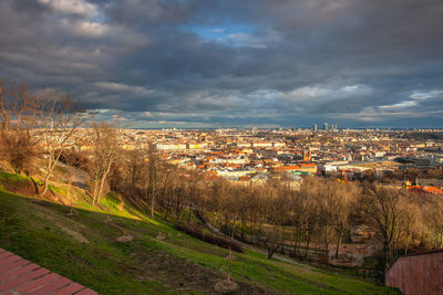 Aerial view of townscape against sky