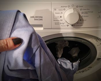 Close-up of clothes in washing machine