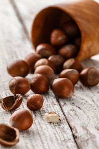 High angle view of roasted coffee beans on table