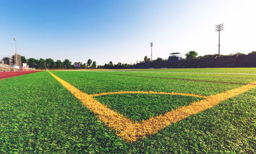 Scenic view of field against clear sky