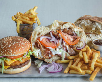 Close-up of burger served on plate