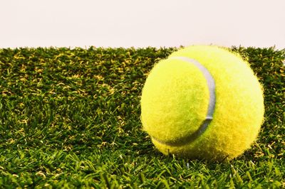 Close-up of tennis ball on grass