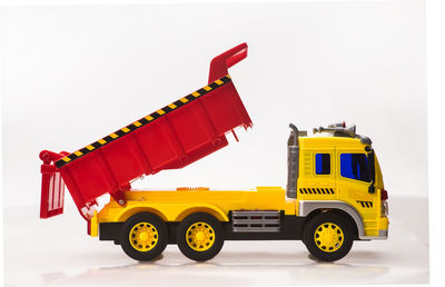 Toy truck against white background