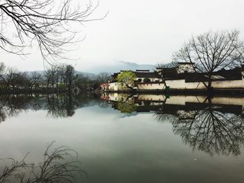 Scenic view of lake against clear sky