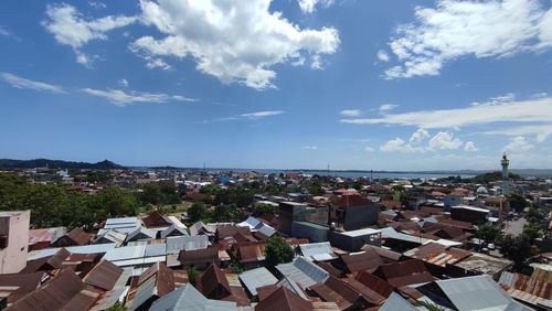 High angle view of townscape against sky