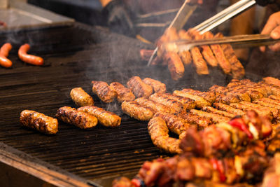 Close-up of meat on barbecue grill