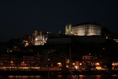 Illuminated buildings in city at night