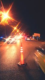 Light trails on road at night