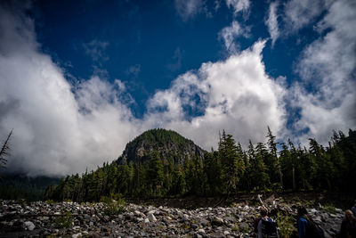 Panoramic view of trees and mountains against sky