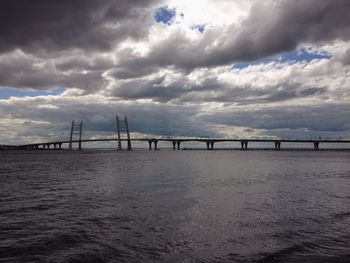 View of suspension bridge over river