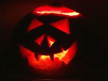 Close-up of illuminated pumpkin at night