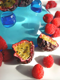 High angle view of fruits on table