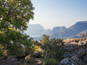 Scenic view of mountains against clear sky