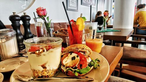 Close-up of food served on table in restaurant